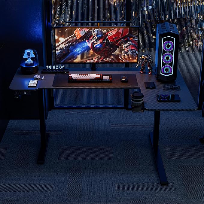 59 Inch L Shaped Standing Desk Adjustable Height,Gaming Electric Corner Standing Desk, Sit Stand Computer Table with Reversiable Splice Board, Black Carbon