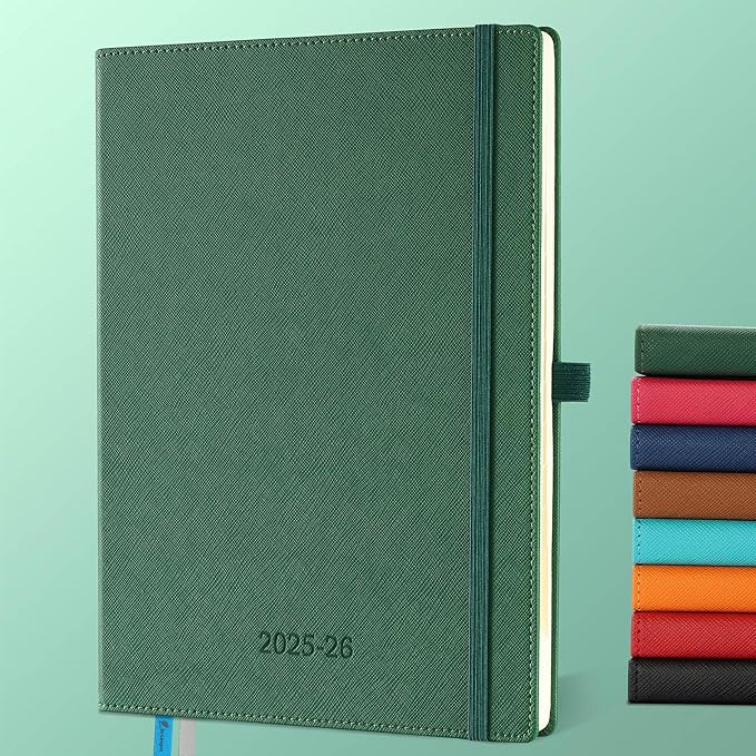 Weekly Monthly 2025-2026 Planner (July 25-Dec 26),11.5"x8.5",18 Months Agenda Plan with Month Tabs & Pocket,Expenses/Note Pages, Academic Calendar with Vegan Leather Cover,Green