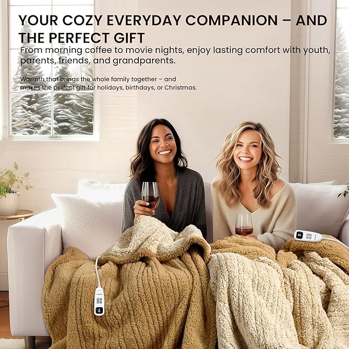 Electric Heated Blanket Full Size 72x84 inches, Fast Heating w/ 10 Heat Settings & 2/4/8/10H Auto Timer, Double-Sided Sherpa, Ultra Soft & Cozy for Couch, Bed, Office, Machine Washable, ETL Certified