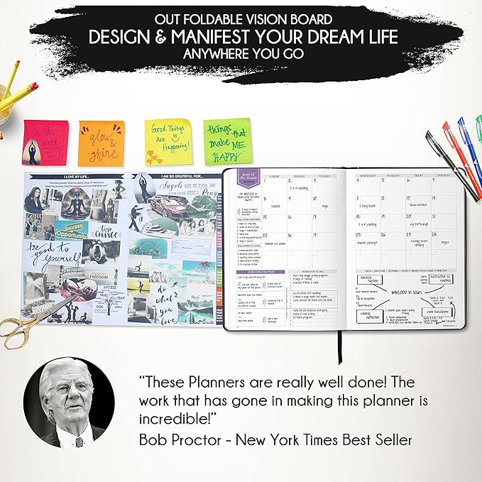 Life Planner - Undated Weekly & Monthly Planner, 12-Month Journey to Increase Productivity | Gratitude Journal, Life Organizer & Goal Journal | Include Foldable Vision Board, Habit Tracker & Stickers