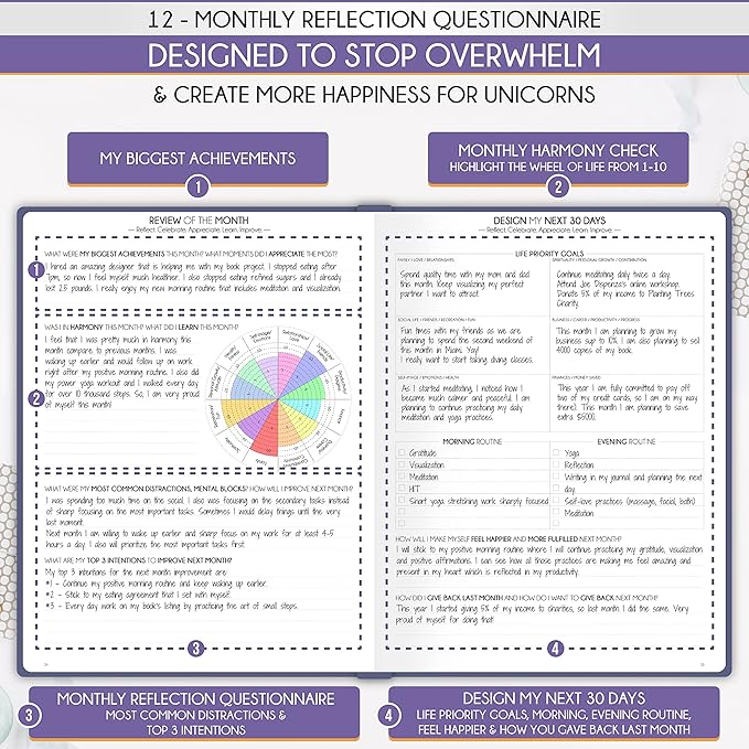 Life Planner - Undated Daily, Weekly & Monthly Planner with Budget Section | A 12 Month Journey to Increase Productivity & Happiness | Life Organizer & Gratitude Journal - Horizontal Format