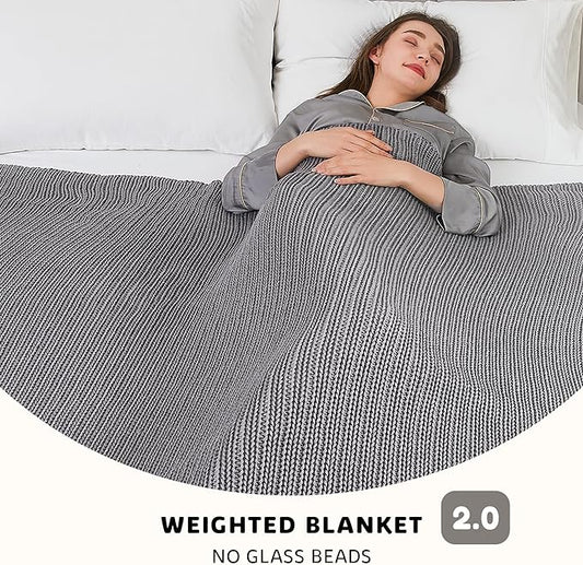 L'AGRATY Knitted Weighted Blanket - 48"x72" 20lbs Cooling Chunky Knit Heavy Blanket for Adults Braided Crochet Throw Thick Cable Yarn Knit Decorative Blanket No Beads Evenly Weighted Machine Washable