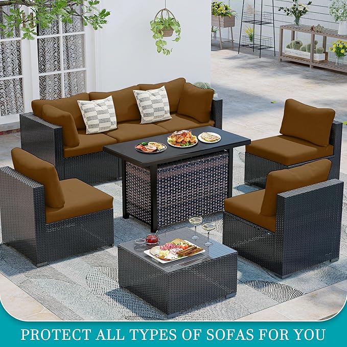 14Pcs Stretch Patio Cushion Covers,Outdoor Couch Covers Replacement,Outdoor Couch & Sofa Slipcovers,for Patio Furniture Cushion Covers,Washable Reusable Furniture Protector (Camel,Cover Only)