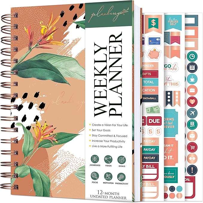 PLANBERRY Weekly Planner – Undated Life Organizer & Budget Planner – Time Management, Goal Setting, To-Do List, Work-Life Balance & Habit Tracker – 6.1″ x 8.1″ (African Terracotta)