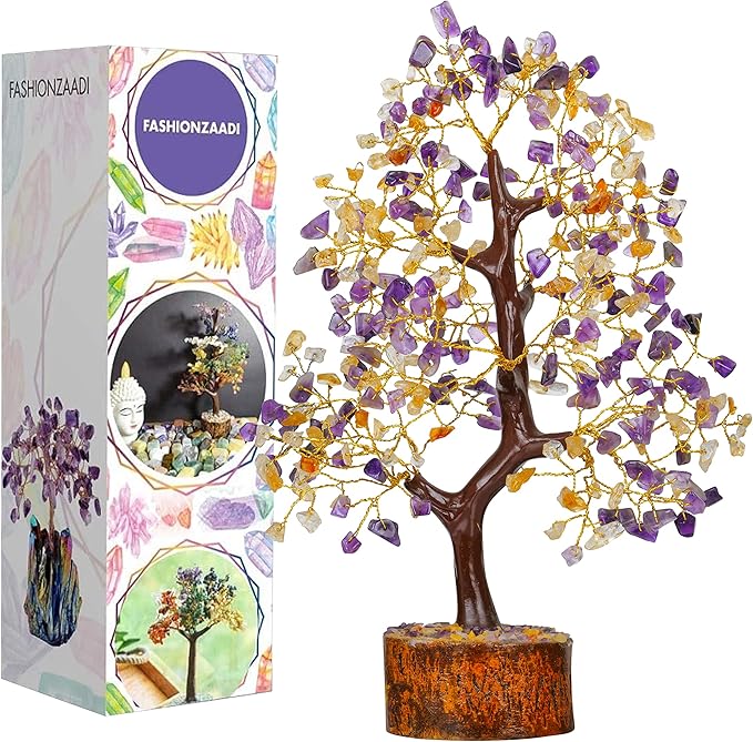 FASHIONZAADI Amethyst Crystals, Citrine Stone, Bonsai Tree, Crystal Tree of Life, Feng Shui, Positive Energy Crystals, Good Luck, Spiritual Gift