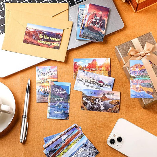 Jinei 300 Inspirational Affirmation Cards Positive Motivational Cards Small Mini Encouragement Quotes for Women Church End of the Year Teacher Gifts(Scenery Style)