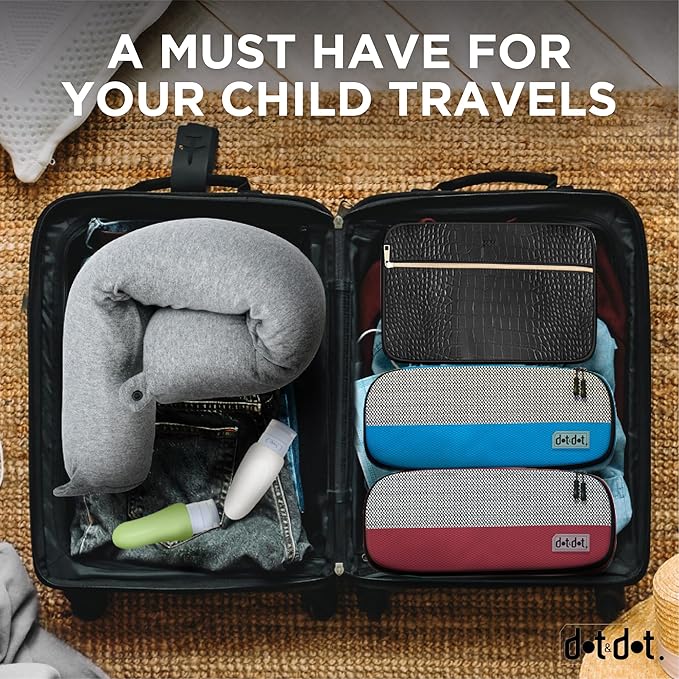 Dot&Dot Twist Memory Foam Kids Travel Pillow for Airplanes - Kids Neck Pillows for Travel, Sleeping - Airplane Pillow for Neck Support, Chin, Lumbar, Leg - Adjustable Toddler Neck Pillow for Car Seat