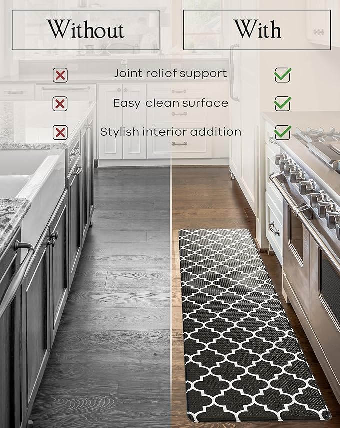 Anti-Fatigue Kitchen Mat Set – 2-Piece Memory Foam Cushioned Mats for Standing – Black Lantern, 18×30 & 18×60, 0.4 in Thick, Waterproof, Non-Slip – Homergy