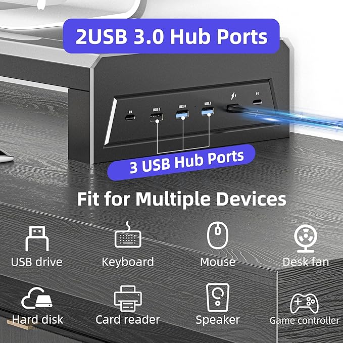 2-Tier Metal Computer monitor stand Laptop Desk Shelf & Monitor Riser ,27.55 inches long desk riser ,22W charging power, 2 USB 3.0 ports, and 1 USB 2.0 port Monitors/PC/Laptop/Computer Space Saver Organizer(USB Hub Fast Charging Version, Two-layer 700mm)
