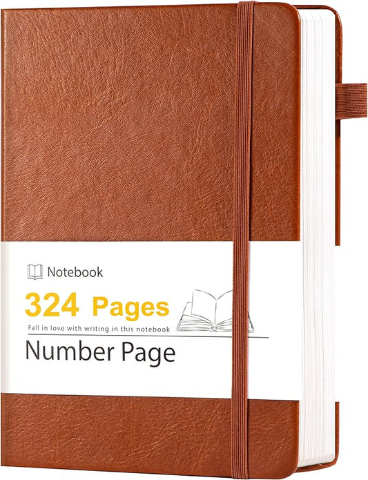 Yoment Lined Journal Notebook for Men Women 324 Pages Leather Bound Journals for Writing A5 Hardcover Journaling Notebooks 100 GSM Thick College Ruled Notebooks for Work School, Dark Brown