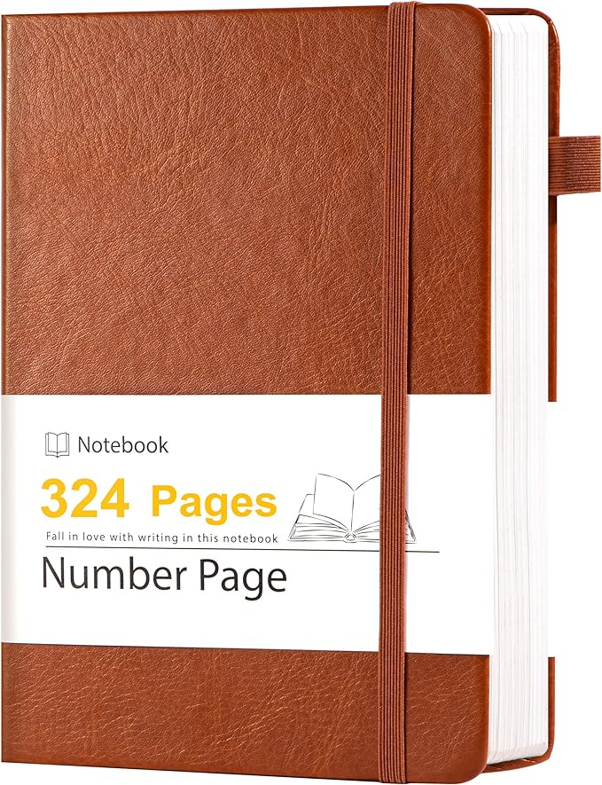 Yoment Lined Journal Notebook for Men Women 324 Pages Leather Bound Journals for Writing A5 Hardcover Journaling Notebooks 100 GSM Thick College Ruled Notebooks for Work School, Dark Brown