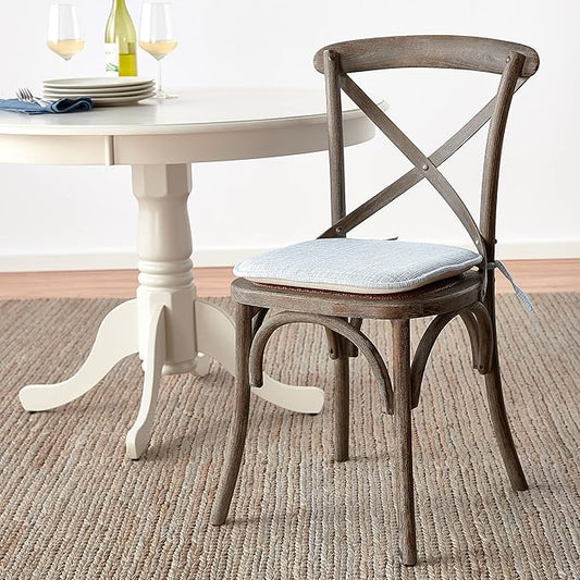 Sweet Home Collection Chair Cushion Memory Foam Pads with Ties Honeycomb Pattern Slip Non Skid Rubber Back Rounded Square 16" x 16" Seat Cover, 4 Pack, Aria Silver/Blue