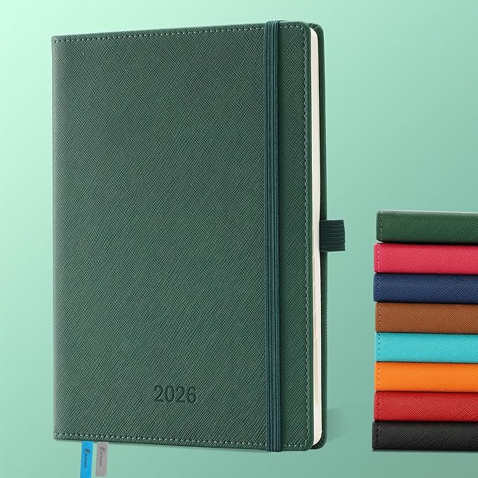 Weekly Monthly 2026 Planner (Jan.26-Dec.26),8.5"x6.5",12 Months Agenda Plan with Month Tabs & Pocket,Expenses/Note Pages, Appointment Book Calendar with Hardcover Vegan Leather Cover,Green