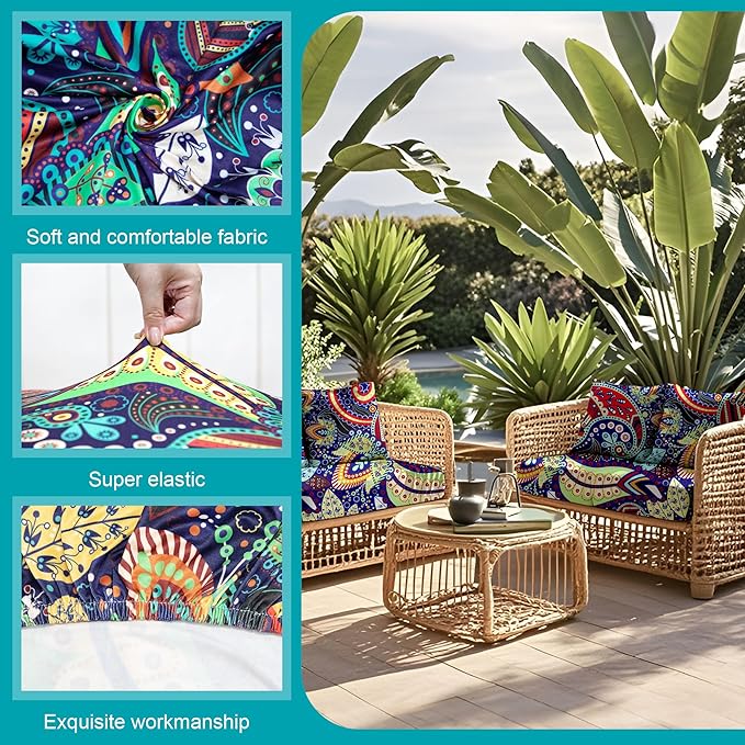 12 Pcs Stretch Patio Cushion Covers,Outdoor Couch Covers Replacement,Outdoor Couch & Sofa Slipcovers,for Patio Furniture Cushion Covers,Washable Reusable Furniture Protector (Rococo ,Cover Only)