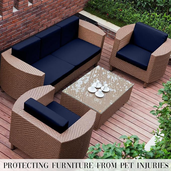 14Pcs Patio Cushion Covers Waterproof, Cushion Covers, Stretch Couch Covers, Patio Couch Slipcovers, Patio Cushion Covers Replacement, Outdoor Chair Cushion Covers (Navy Blue)