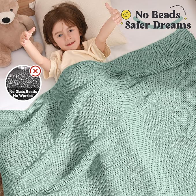 Guohaoi Knitted Weighted Blanket Kids (Haze Green 36"x48" 3lbs) No Beads Cooling Heavy Blanket, Home Decor Breathable Chunky Knit Throw Blanket for All-Season Use