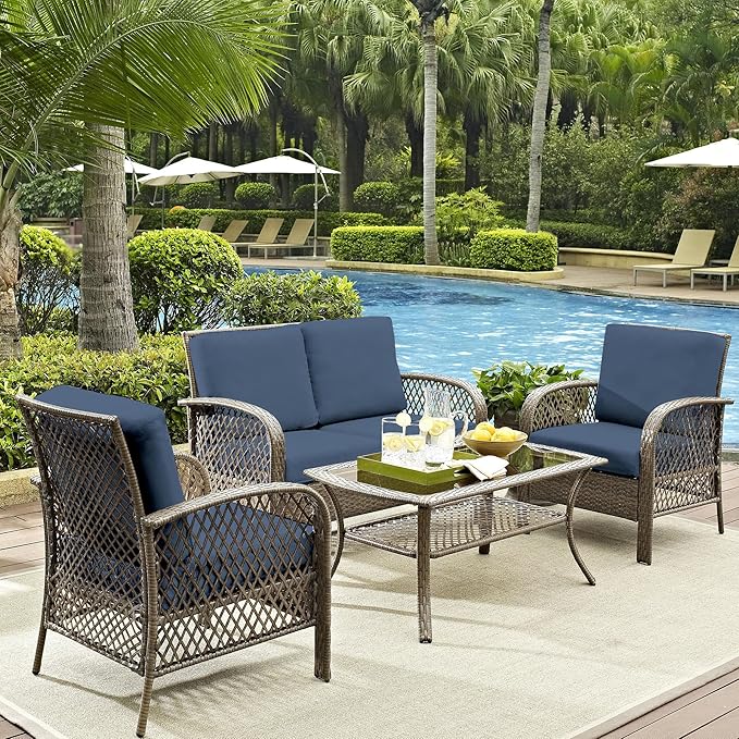 8Pcs Outdoor Cushions Covers Waterproof, Patio Cushion Covers, Stretch Cushion Covers Replacement,Cushion Slipcovers, Furniture Cushion Covers (Grey Blue, 8PCS)