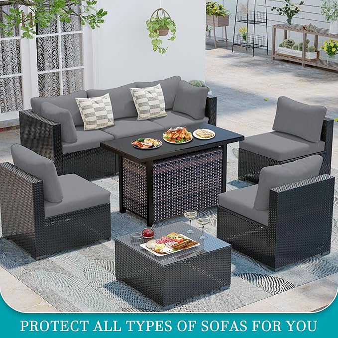 14Pcs Stretch Patio Cushion Covers,Outdoor Couch Covers Replacement,Outdoor Couch & Sofa Slipcovers,for Patio Furniture Cushion Covers,Washable Reusable Furniture Protector(Grey,Cover Only)