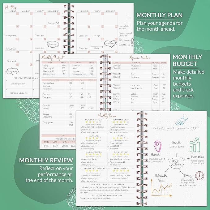 PLANBERRY Weekly Planner – Undated Life Organizer & Budget Planner – Time Management, Goal Setting, To-Do List, Work-Life Balance & Habit Tracker – 6.1″ x 8.1″ (Green Pastures)