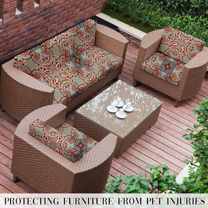8Pcs Stretch Patio Cushion Covers Outdoor Cushion Cover, Jacquard Stretch Cushion Covers, Cover Replacement, Outdoor Sofa Covers, Washable Furniture Couch Cushion Cover (Orange Latte)