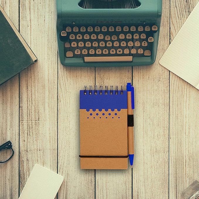 DISCOUNT PROMOS 10 Recyclable Spiral Small Notebooks Pack - 60 Lined Pages - Blue