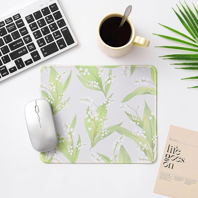 ALOANES Waterproof Mouse Pad with Stitched Edge, Premium-Textured Mouse Mat, Non-Slip Rubber Base Mousepad for Laptop, Computer & PC, Desk Mat for Gamer, Office & Home, Lily of The Valley