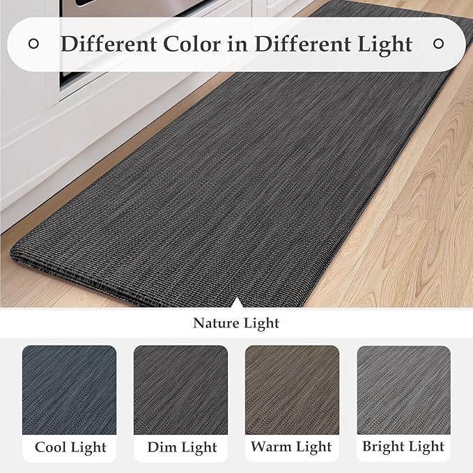 KIMODE Anti Fatigue Kitchen Mats 17"x47"+17"x29", Dark Grey Farmhouse Kitchen Rugs Sets of 2, Paded Kitchen Floor Mats, Textilene Kitchen Mat for Floor Non Slip, Standing Mat for Laundry Sink Desk