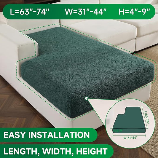 Couch Cushion Covers for Sectional Sofa, Stretch Soft Sofa Slipcovers Washable Wear-Resistant Universal Furniture Protector for Living Room(1 Piece Chaise Cover, Green)