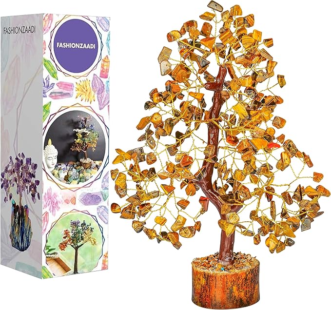 FASHIONZAADI Tiger Eye Crystal Tree, Reiki Gifts - Gemstone Tree - Spiritual Crystal Chakra Decor - Gifts for Women