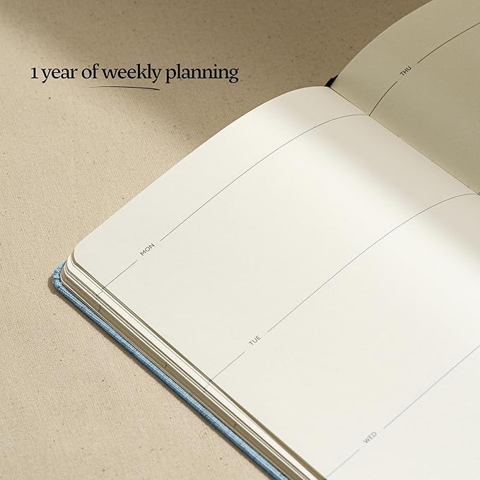 Weekly Planner Undated - Hardcover, with Habit Tracker & Goal Setting. Full Year - 5.8 x 8.4 in (Blue)