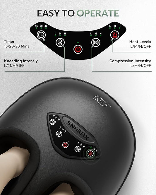 Snailax Shiatsu Foot Massager with Heat, Deep Kneading Rolling Compression Feet Massager for Plantar Fasciitis Neuropathy, 3 Heating Levels,3 Timer Option Fits Size up to 14“ Gifts for Men,Women