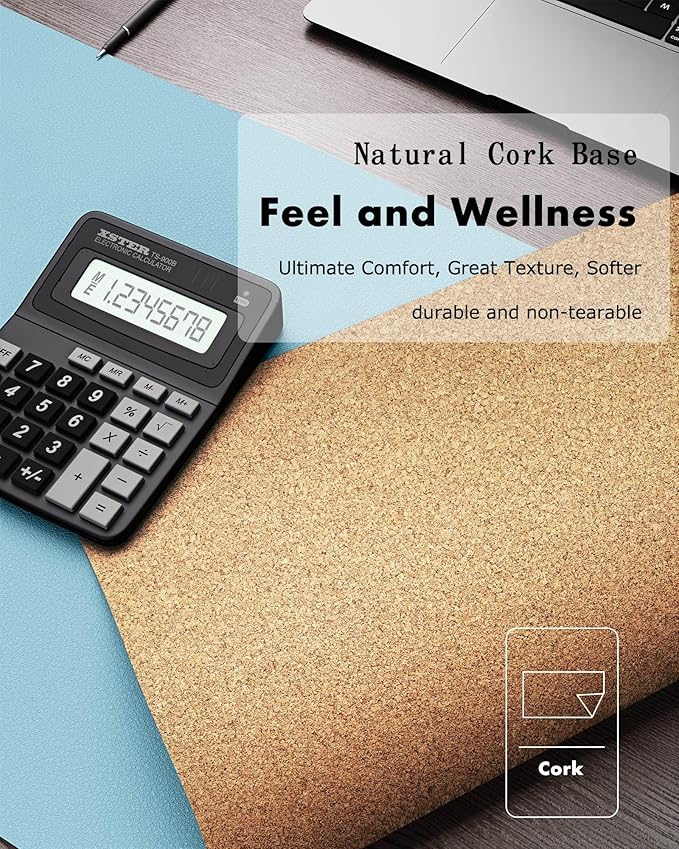 YSAGi Double-Sided Desk Pad, 23.6"x13.7" Leather Desk Mat, Eco Cork Desk Pad Protector, Large Mouse Pad for Desk, Waterproof Desk Blotter Pad, Desk Writing Pad for Office Work/Home(Baby Blue/Cork)