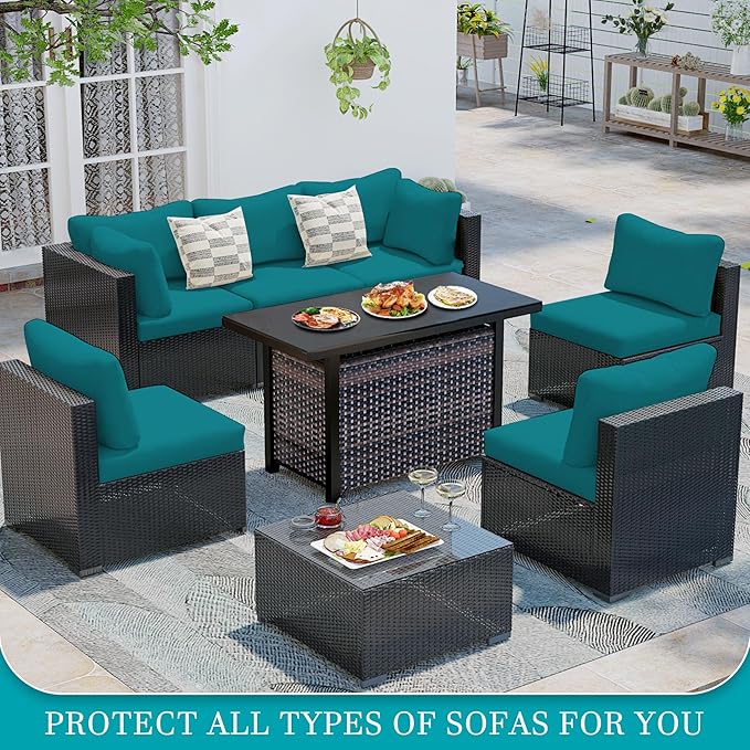 12 Pcs Stretch Patio Cushion Covers,Outdoor Couch Covers Replacement,Outdoor Couch & Sofa Slipcovers,for Patio Furniture Cushion Covers,Washable Reusable Furniture Protector (Peacock Blue,Cover Only)
