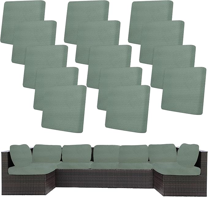 14Pcs Stretch Patio Cushion Covers,Outdoor Couch Covers Replacement,Outdoor Couch & Sofa Slipcovers,for Patio Furniture Cushion Covers,Washable Reusable Furniture Protector (Matcha Green,Cover Only)