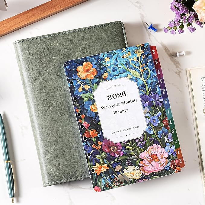 2026 Planner Refills - 7-Hole Punched Planner Refills 2026 with Colorful Tabs, JAN 2026 - DEC 2026, 5.5" x 8.5", A5 Planner Inserts, 2026 Weekly and Monthly Planner Refill with Monthly Pages & Weekly Pages - Dopamine Color
