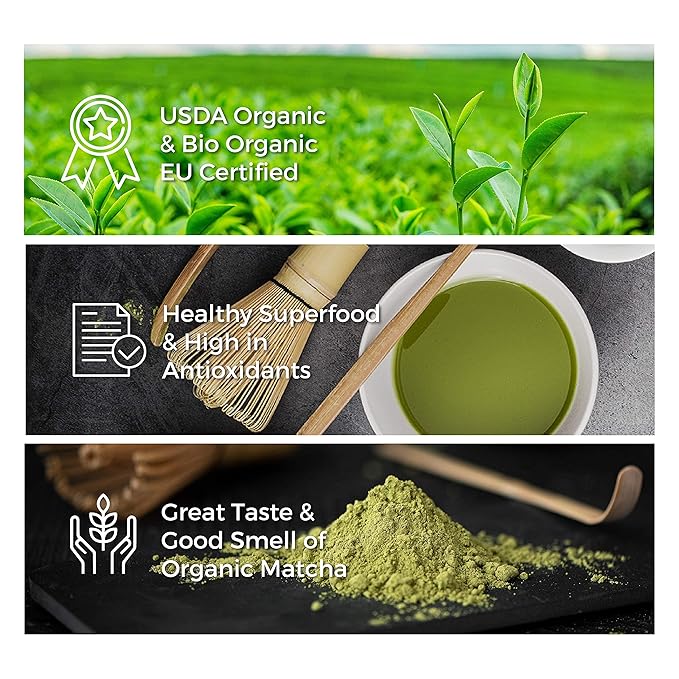 Suwirun Organic Pure Matcha Powder 4oz β Authentic Japanese Green Tea β Unsweetened, Umami-Rich Superfood β Perfect for Lattes, Baking & Smoothies