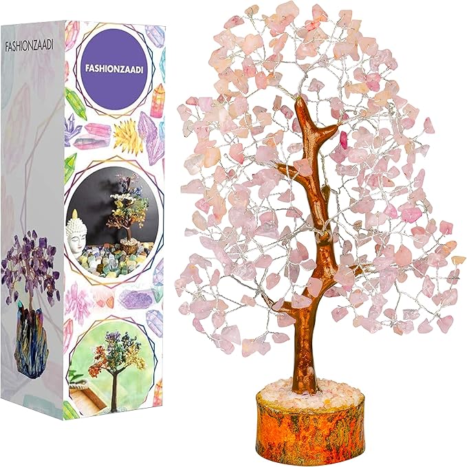 FASHIONZAADI Rose Quartz Crystal Tree of Life for Women Office Decor, Good Luck, Money, Meditation, Positivity, Handmade Healing Crystal Stones Bonsai Tree Spiritual Birthday Gifts for Women