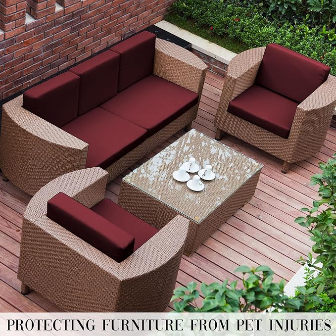 8Pcs Stretch Patio Cushion Covers Waterproof Outdoor Cushion Covers Patio Couch Cover Slipcovers, for Outdoor Furniture Protector Covers Replacement(Cover Only) (Wine red)