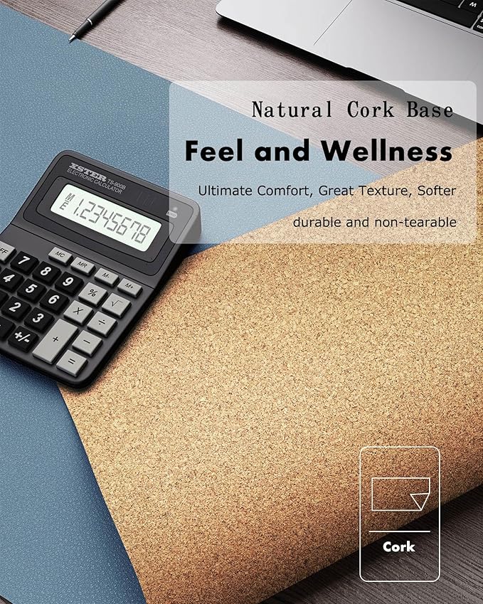 YSAGi Double-Sided Desk Pad, 31.5"x15.7"Leather Desk Mat, Eco Cork Desk Pad Protector,Large Mouse Pad,Waterproof Desk Blotter for Office/Home(Blue Grey)