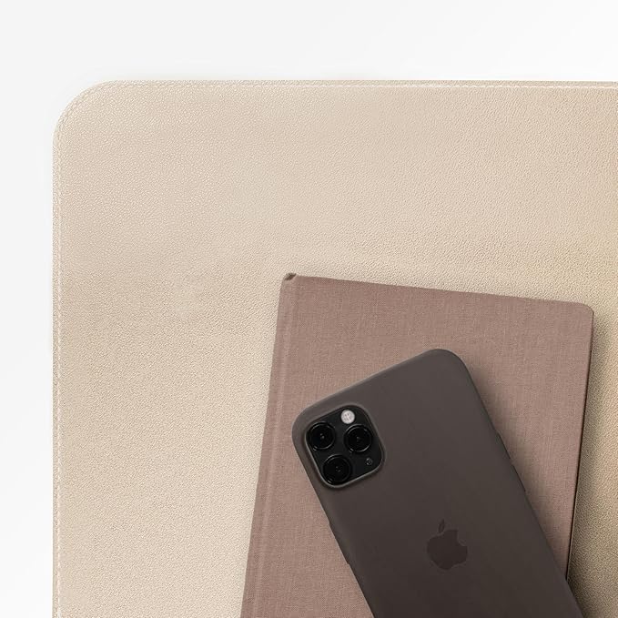 Vine Creations Leather Desk Mat, 44" x 22" - Desk Protector Pad, PU Leather, Large Non-Slip Mouse Pad & Blotter, Beige