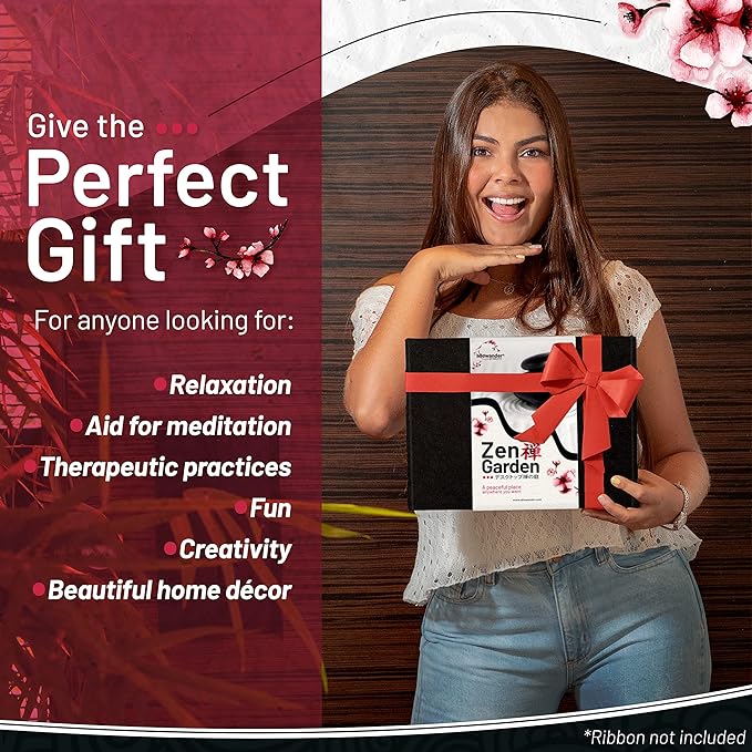 Zen Garden Kit for Desk 12x8in Sand Tray, Japanese Gift Set 14 Accessories and 6 Tools, Meditation Mini Zen Garden, Zen Sand Garden, Home Office Desk Decorations, Therapy Kit, Rock Decor