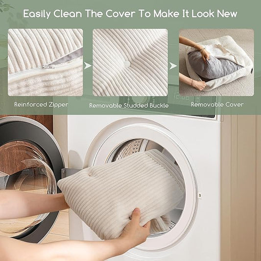 8" Washable Floor Pillow Cushion for Adults, Meditation Cushion Pillow, Large Square Floor Sitting, Removable Tufted Corduroy Cover, for Tatami Living Room or Yoga, 22x22 Inch, 2Pack, Machine Washable