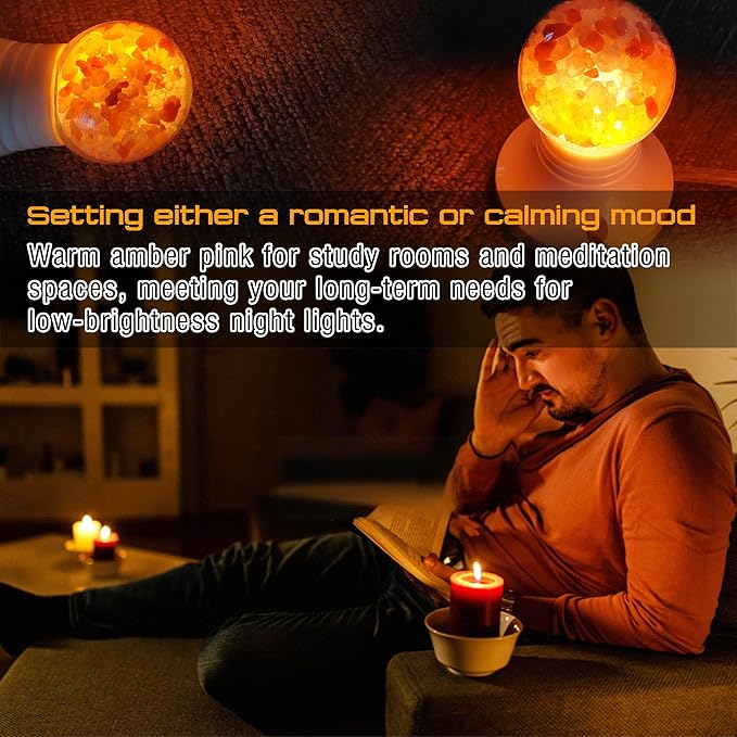 Himalayan Salt Lamp LED Light Bulbs, E26 2200K Warm Amber Pink, 3W Mood Lighting Night Light, E26 G45 Salt Rock Stress Relief Bulbs for Bedroom, Decor, Sleep Light, Non-Dimmable, 2pack