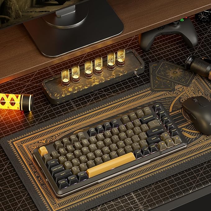 Redragon K738 Wireless Mechanical Keyboard, Gasket Mounted RGB Gaming Keyboard, 3-Mode (2.4G/BT/USB), Pre-lubed Linear Switches, 75% Layout, 82 Keys Hot Swappable for PC/Mac - Black Gold