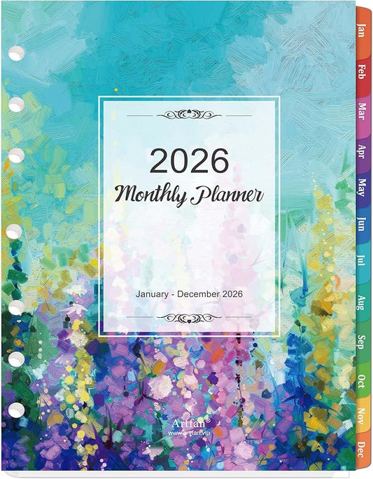 2026 Planner Refills - 2026 Monthly Planner Refills, Jan 2026 - Dec 2026, Planner Inserts with 7-Hole Punched, 8-1/2" x 11", Two Pages Per Month with Colourful Tabs, A4 Size 2026 planner refill - Oil Painting