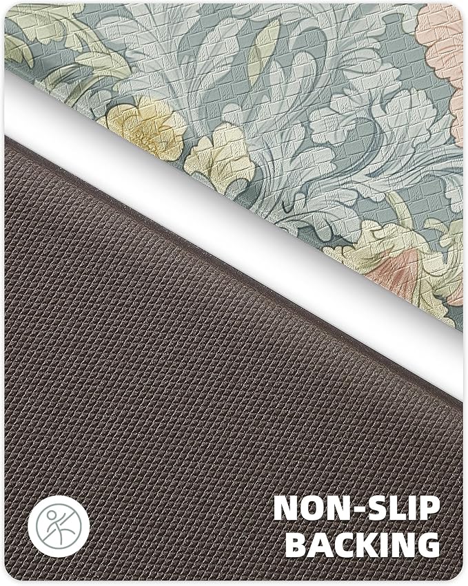 Color&Geometry Floral Kitchen Mat 24"x59", Anti Fatigue Mats for Kitchen Floor, Kitchen Rugs Non Slip, Waterproof & Oil Proof Kitchen Runner for Standing Desk Office, Sink - Dusty Blue