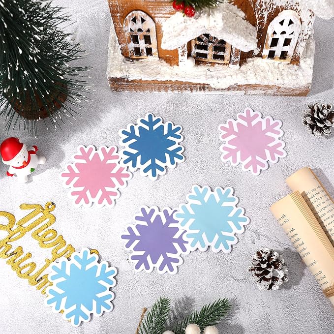 24 Packs Winter Snowflake Sticky Notes Pink Blue Purple Memo Pad 6 Colors 3 x 2.6 Inch Reminder Notepad for Christmas Annotating Office Classroom, 480 Sheets