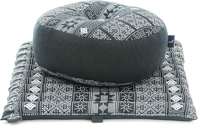 Leewadee Meditation Cushion Set – 1 Small Zafu Yoga Pillow and 1 Small Roll-Up Zabuton Mat Filled with Kapok