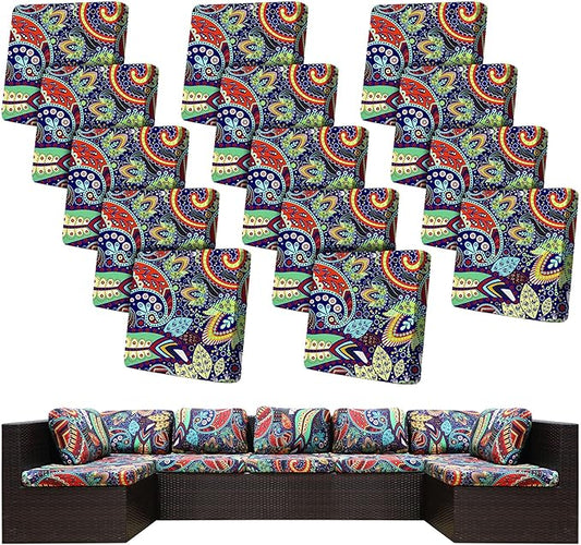 14 Pcs Stretch Patio Cushion Covers,Outdoor Couch Covers Replacement,Outdoor Couch & Sofa Slipcovers,for Patio Furniture Cushion Covers,Washable Reusable Furniture Protector (Rococo ,Cover Only)