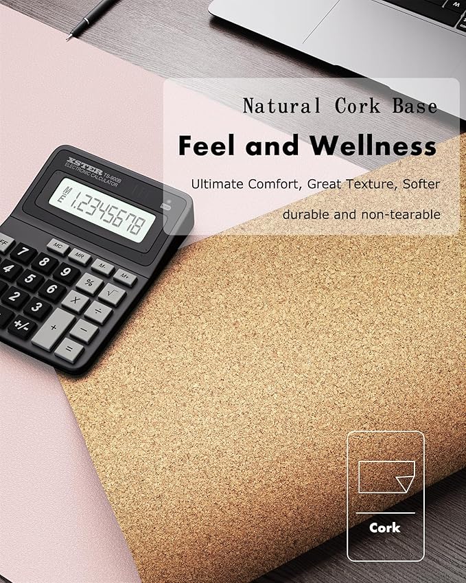 YSAGi Double-Sided Desk Pad, 31.5"x15.7"Leather Desk Mat, Eco Cork Desk Pad Protector,Large Mouse Pad,Waterproof Desk Blotter for Office/Home(Pink)